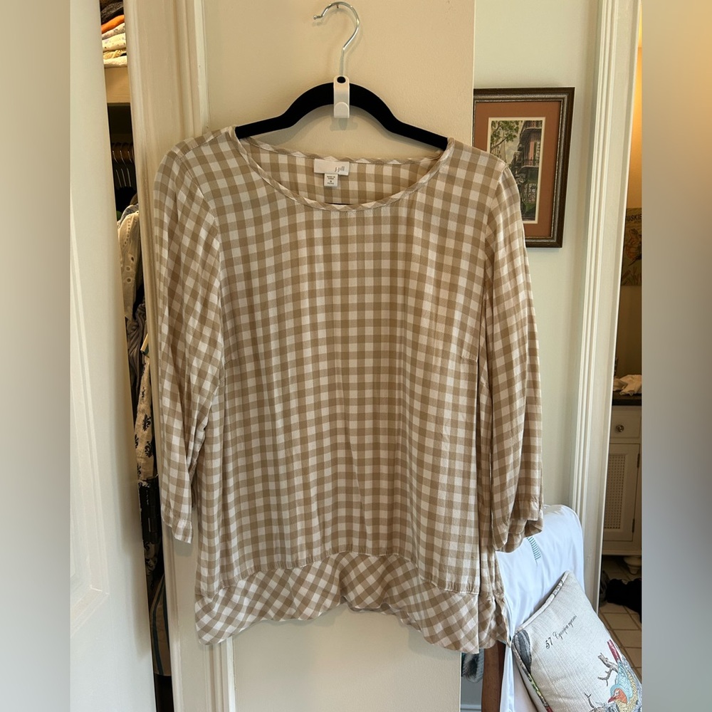 J. Jill Tan Gingham Blouse Med.